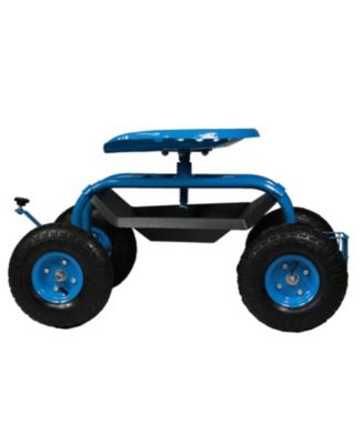 Rolling Gardening Cart with Adjustable 360-Degree Swivel Seat - Utility Tool Tray and Storage Basket - Blue