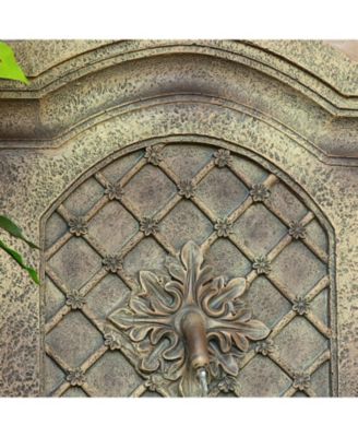 Rosette 31-Inch Polystone Outdoor Solar Wall Fountain - Florentine Stone Finish