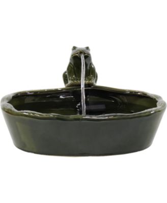 Ceramic Frog 7-Inch Outdoor Solar Fountain - Submersible Pump - Soothing Water Sounds - Glazed Green Finish