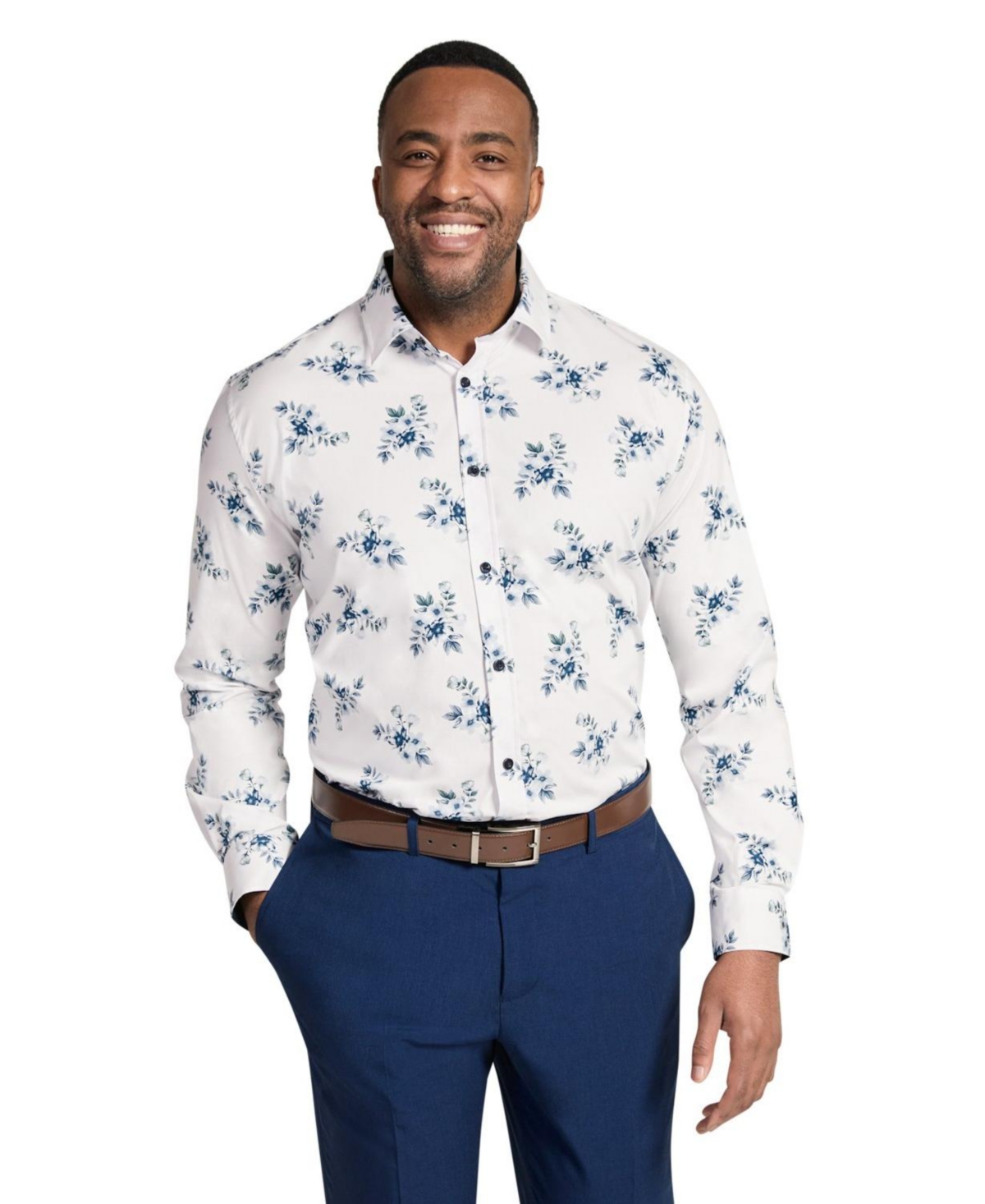 Big & Tall Verdon Floral Stretch Shirt - Navy