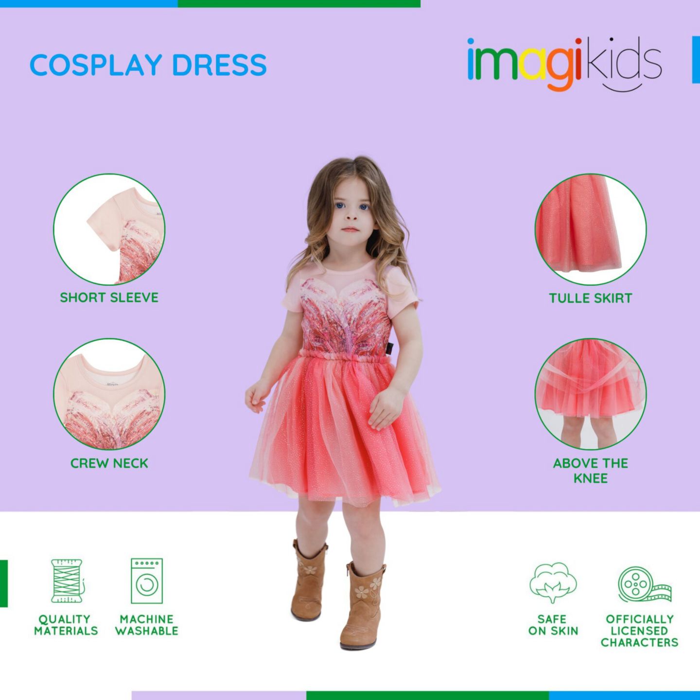 Платье Wicked Universal Studios Cosplay Tulle Dress для девочек-малышей, цвет: Розовый — фото 2