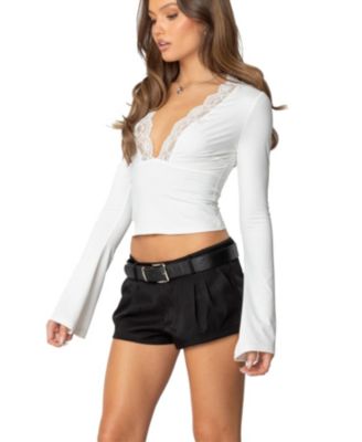 Womens Tina Lacey Plunge Neck Top