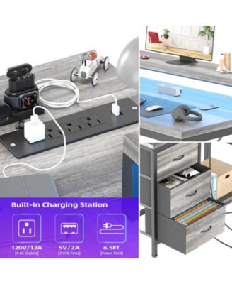 L Shaped Desk with Power Outlets & LED Lights