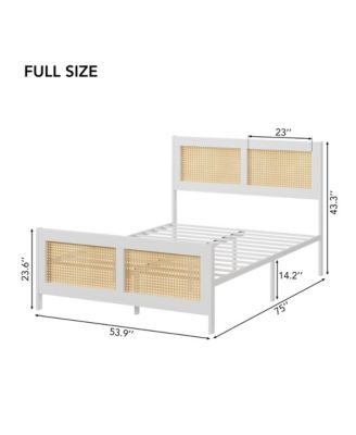 Full Size Rattan Bed Frame with Headboard, Boho Cane Platform Bed Frame