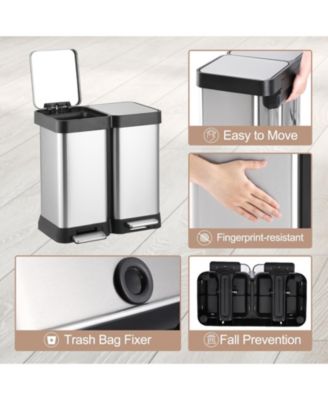 Large Capcity Dual Trash and Recycling Bin, Fingerprint Proof Stainless Steel Kitchen Garbage Can