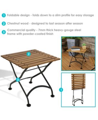 Chestnut Wood Folding Square Patio Accent Side Table - 20" - Brown
