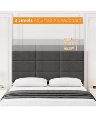 Twin Size Bed Frame with Adjustable Headboard, Linen Upholstered Twin Platform Bed Frame