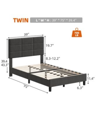 Twin Size Bed Frame with Adjustable Headboard, Linen Upholstered Twin Platform Bed Frame