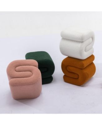 Modern S-Shape Makeup Stool, Teddy Fabric Upholstered Footstool, Comfy Ottoman for Bedroom, Living Room, and Dressing Table