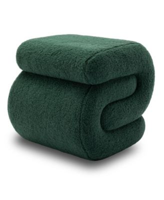 Modern S-Shape Makeup Stool, Teddy Fabric Upholstered Footstool, Comfy Ottoman for Bedroom, Living Room, and Dressing Table