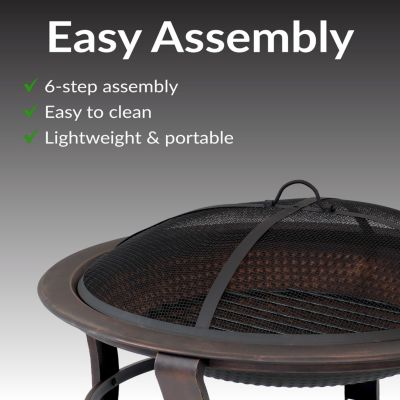 Outdoor Portable Camping or Backyard Elevated Round Fire Pit Bowl with Stand, Spark Screen, Wood Grate, and Log Poker - 29" - Bronze