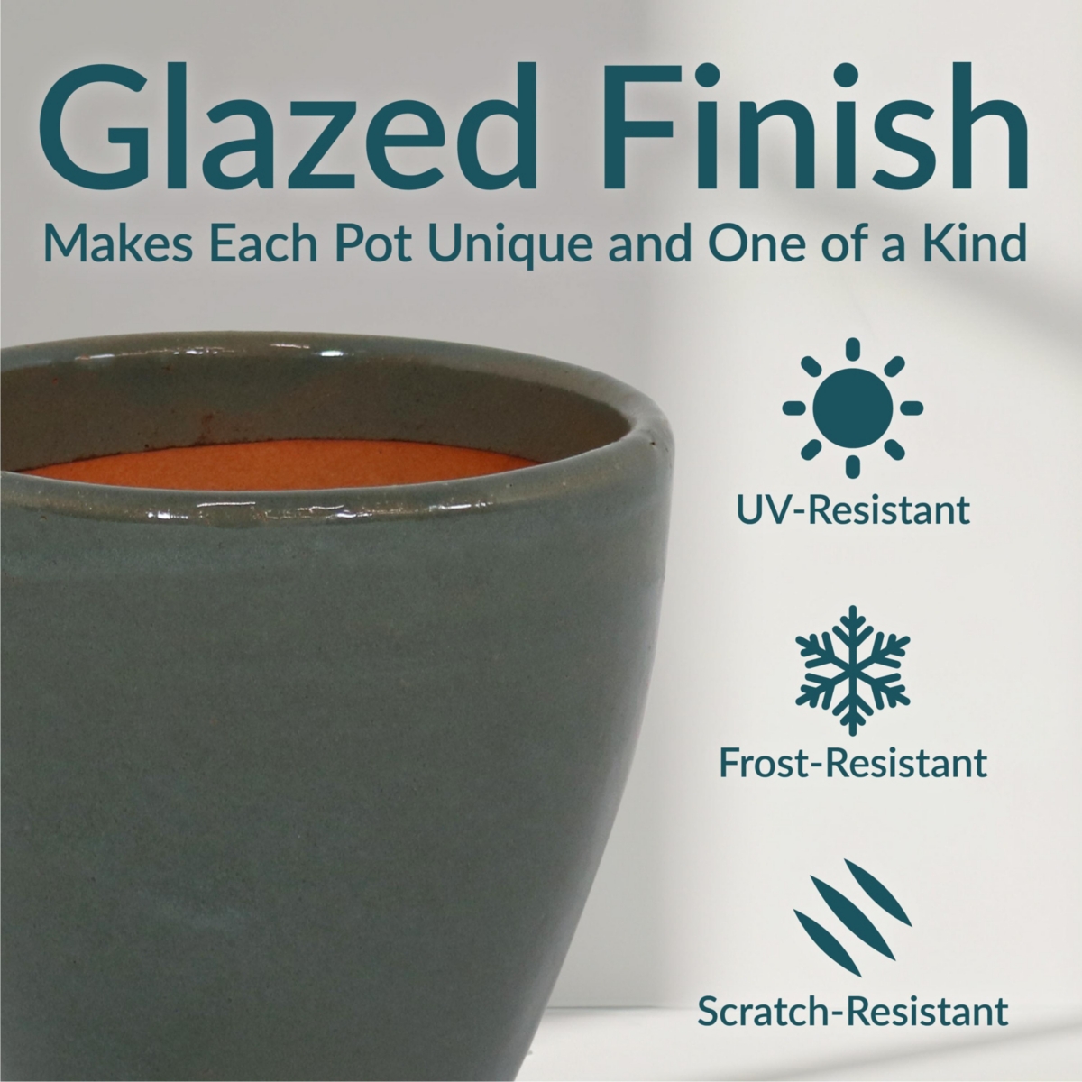 Resort High-Fired Outdoor/Indoor Glazed Uv- and Frost-Resistant Ceramic Planters with Drainage Holes