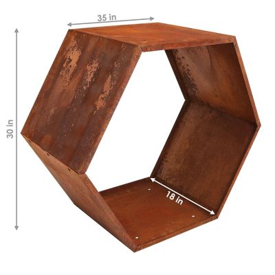 Indoor/Outdoor Heavy-Duty Steel Hexagon Honeycomb Fire Pit or Fireplace Firewood Log Rack Holder - 30" - Oxidized Rust Finish