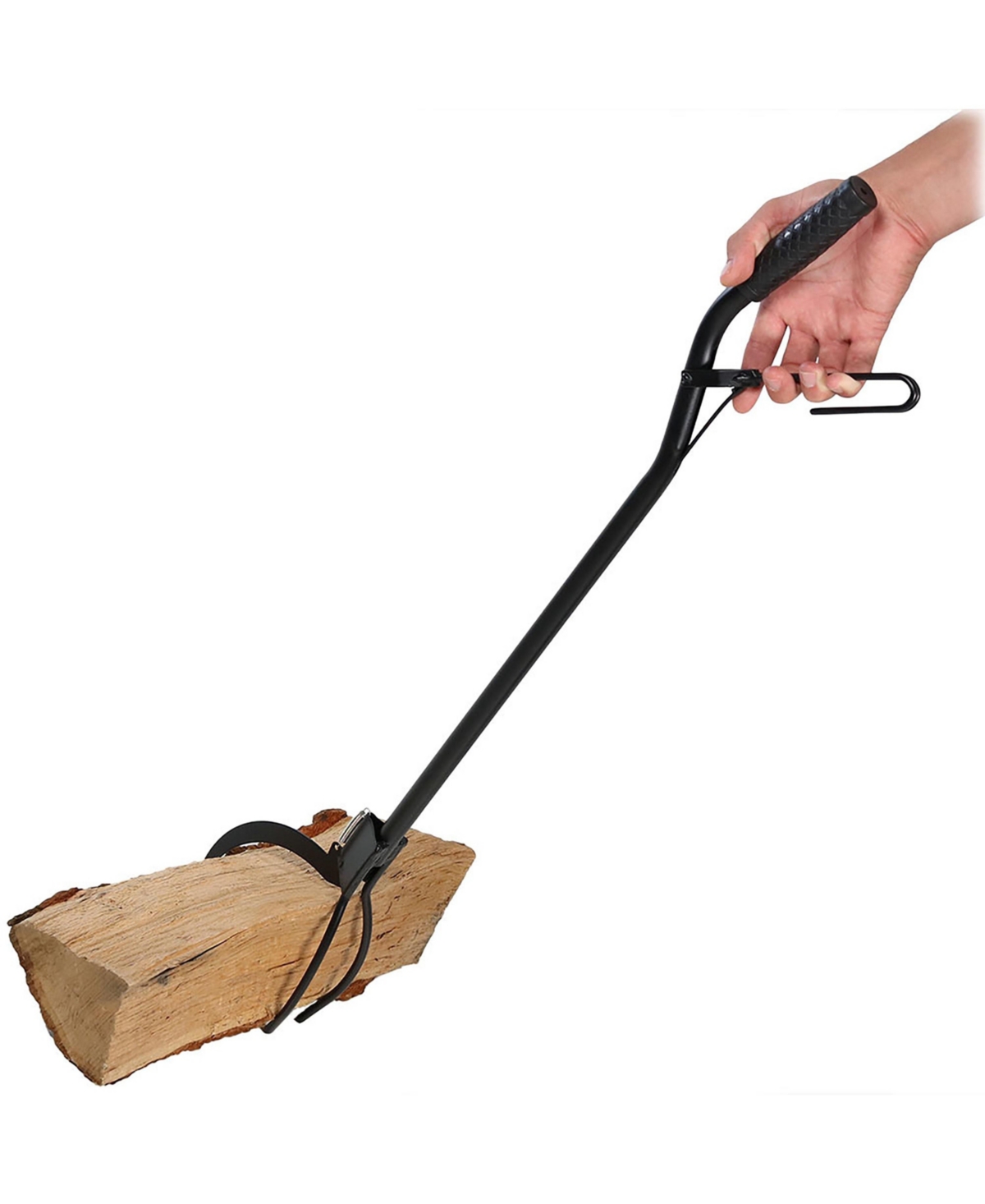 Indoor/Outdoor Fireplace or Fire Pit Heavy-Duty Steel Spring Lever Firewood Log Grabber Tool - 36" - Black