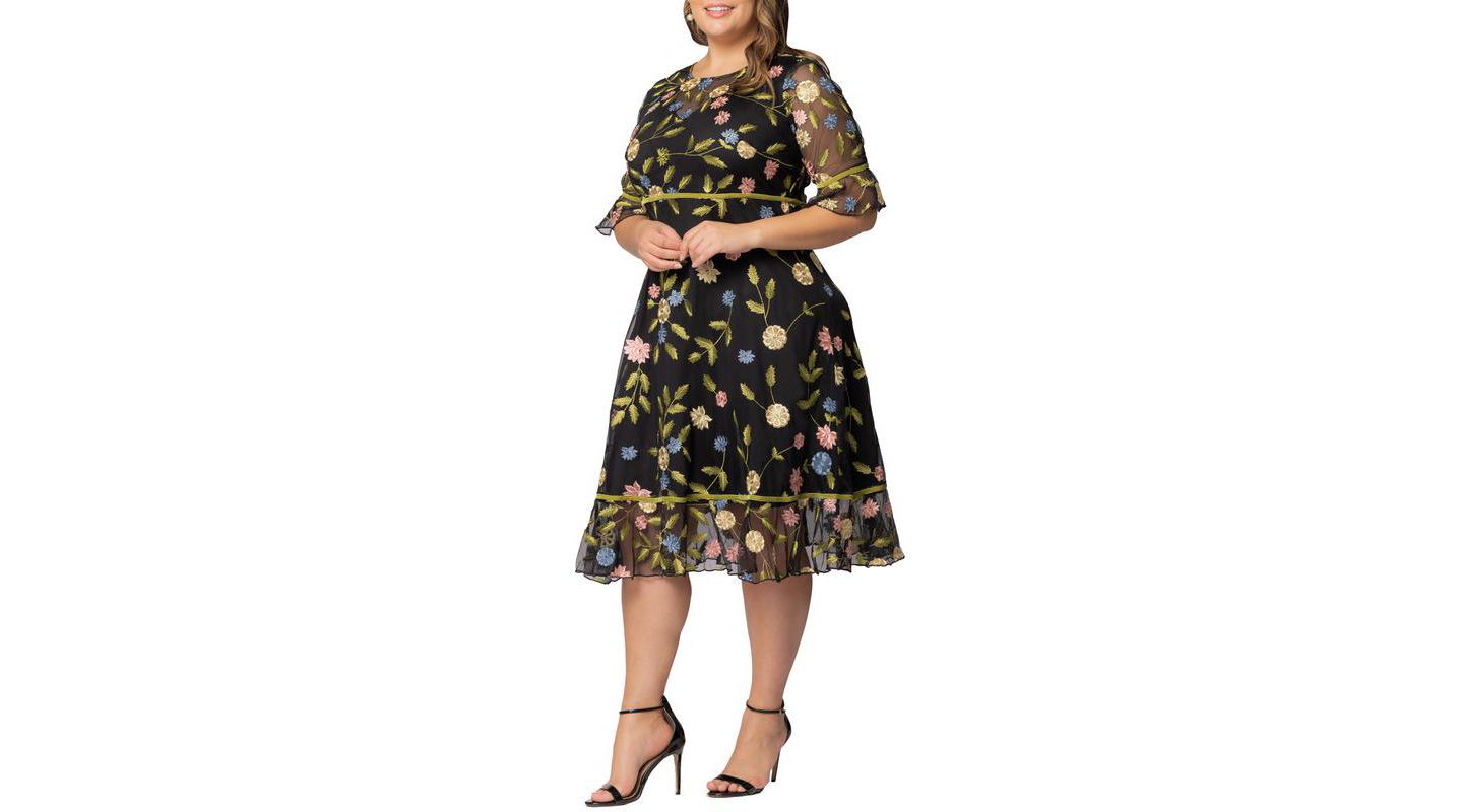 Женское платье Kiyonna Plus Size Wildflower Embroidered Floral Mesh Cocktail, цвет: С принтом — фото 4