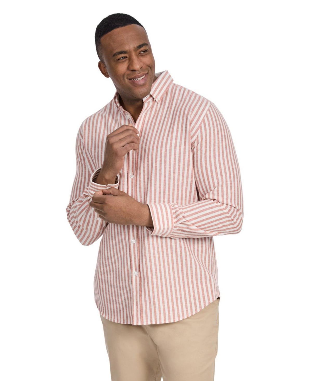 Big & Tall Holiday Stripe Linen Shirt - Clay