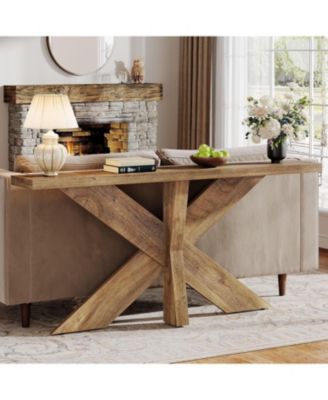 70.9 Inches Long Sofa Table Behind Couch, Farmhouse Console Entry Table with Wooden Geometric Base for Entryway, Living Room