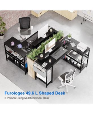 L Shaped Computer Desk with Power Outlets & LED Light, 49.6" Reversible Corner Computer Desk