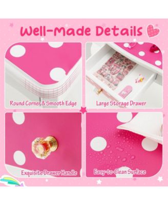 Kids Vanity Table and Stool Set with Cute Polka Dot Print