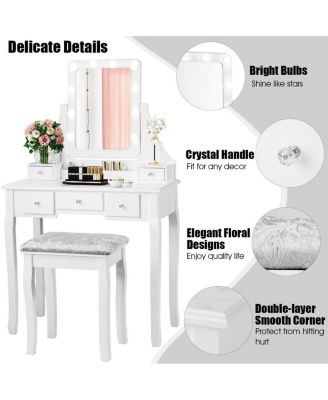 Vanity Dressing Table Set with 10 Dimmable Bulbs and Cushioned Stool