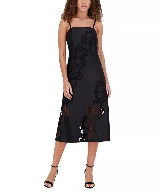 women's embroidered mesh sleeveless midi dress