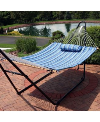 Outdoor Weather-Resistant Polyester Quilted Hammock Cushion Pad and Hammock Pillow with Ties