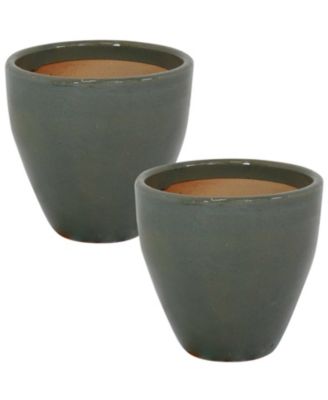Resort High-Fired Outdoor/Indoor Glazed UV- and Frost-Resistant Ceramic Planters with Drainage Holes - 2-Pack