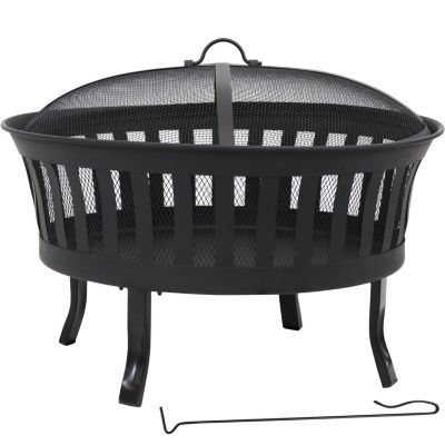 25" Outdoor Steel Mesh Stripe Cutout Fire Pit Set with Spark Screen and Poker Lifting Tool