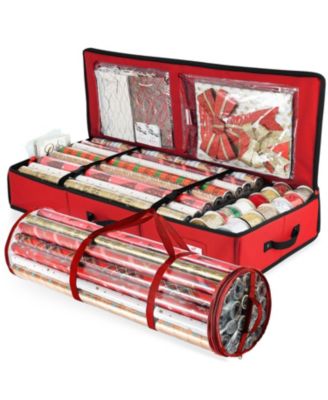 Christmas Wrapping Paper Storage Containers - Gift Wrapping Organizer Storage Fits Up to 22 Rolls of 40" - Gift Wrap Organizer with Interior Pockets, Tear Proof - Gift Wrap Storage - Silver