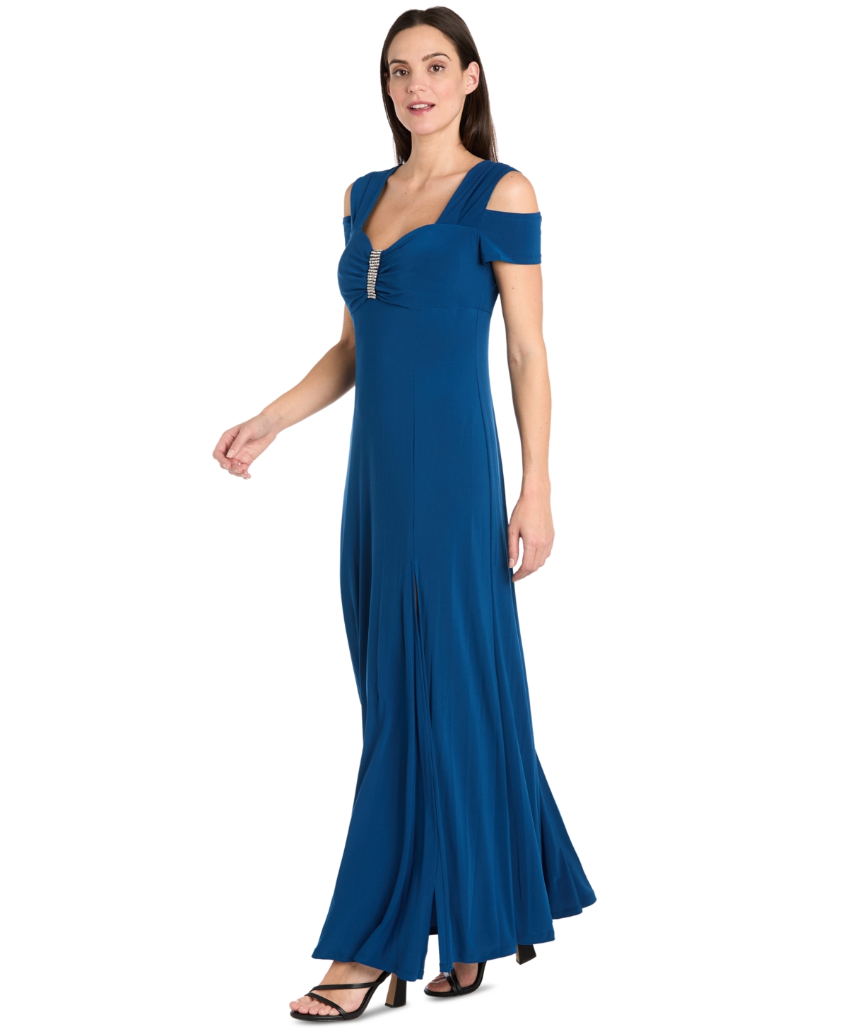 R & M Richards Cold-shoulder Gown In Peacock