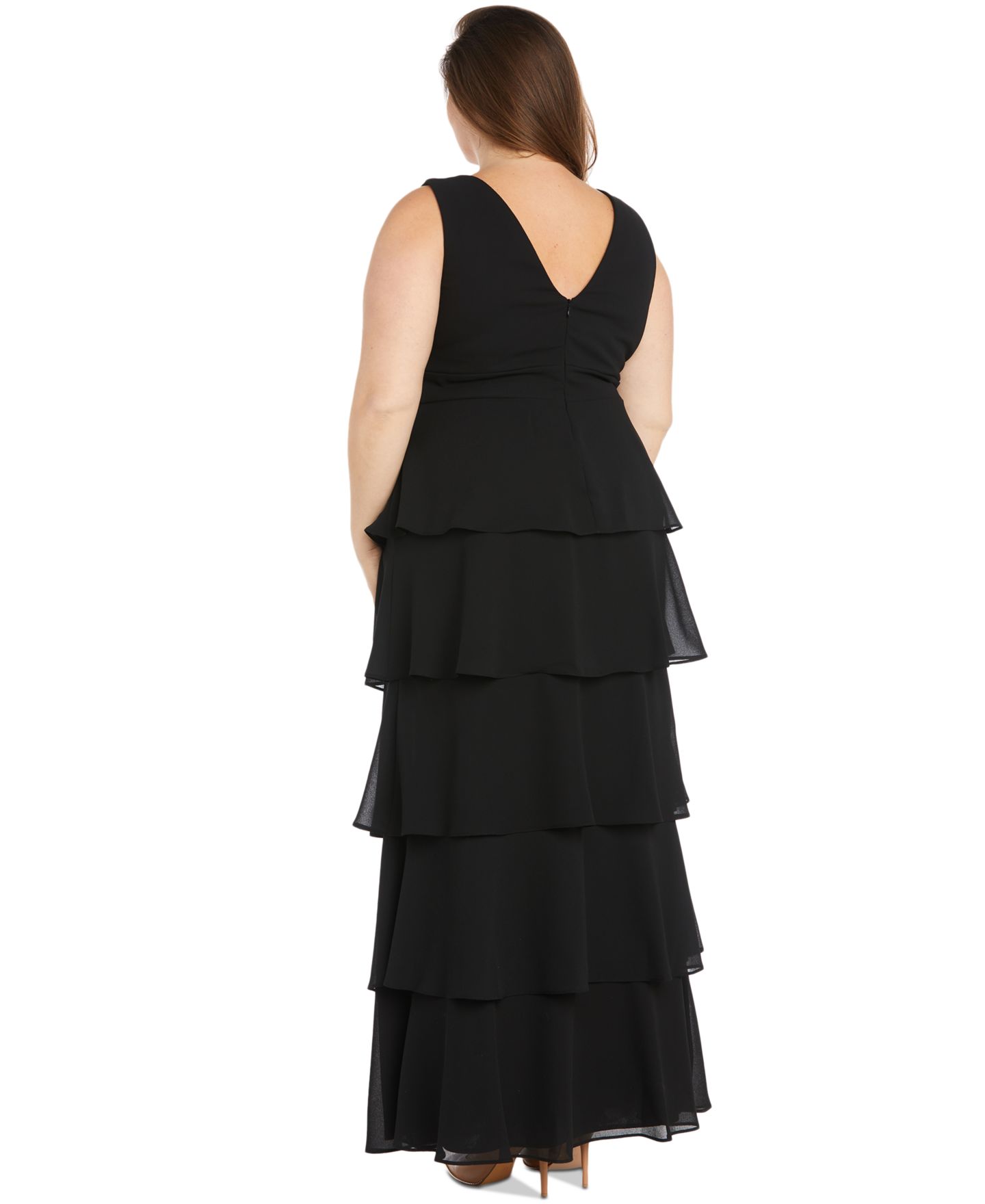 Женское платье R & M Richards Plus Size Tiered High-Slit Sleeveless Dress, цвет: Чёрный — фото 3