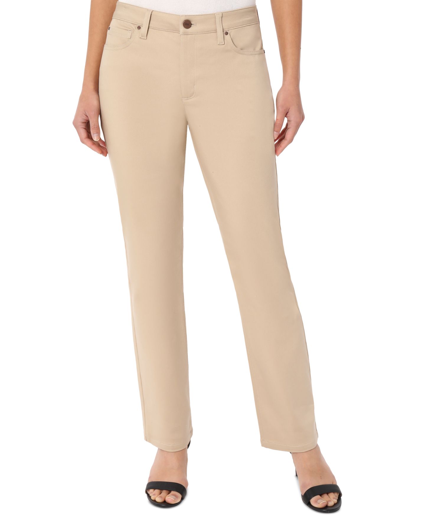 Женские джинсы Jones New York Petite Lexington Straight-Leg Denim Jeans, цвет: Хаки — фото 1