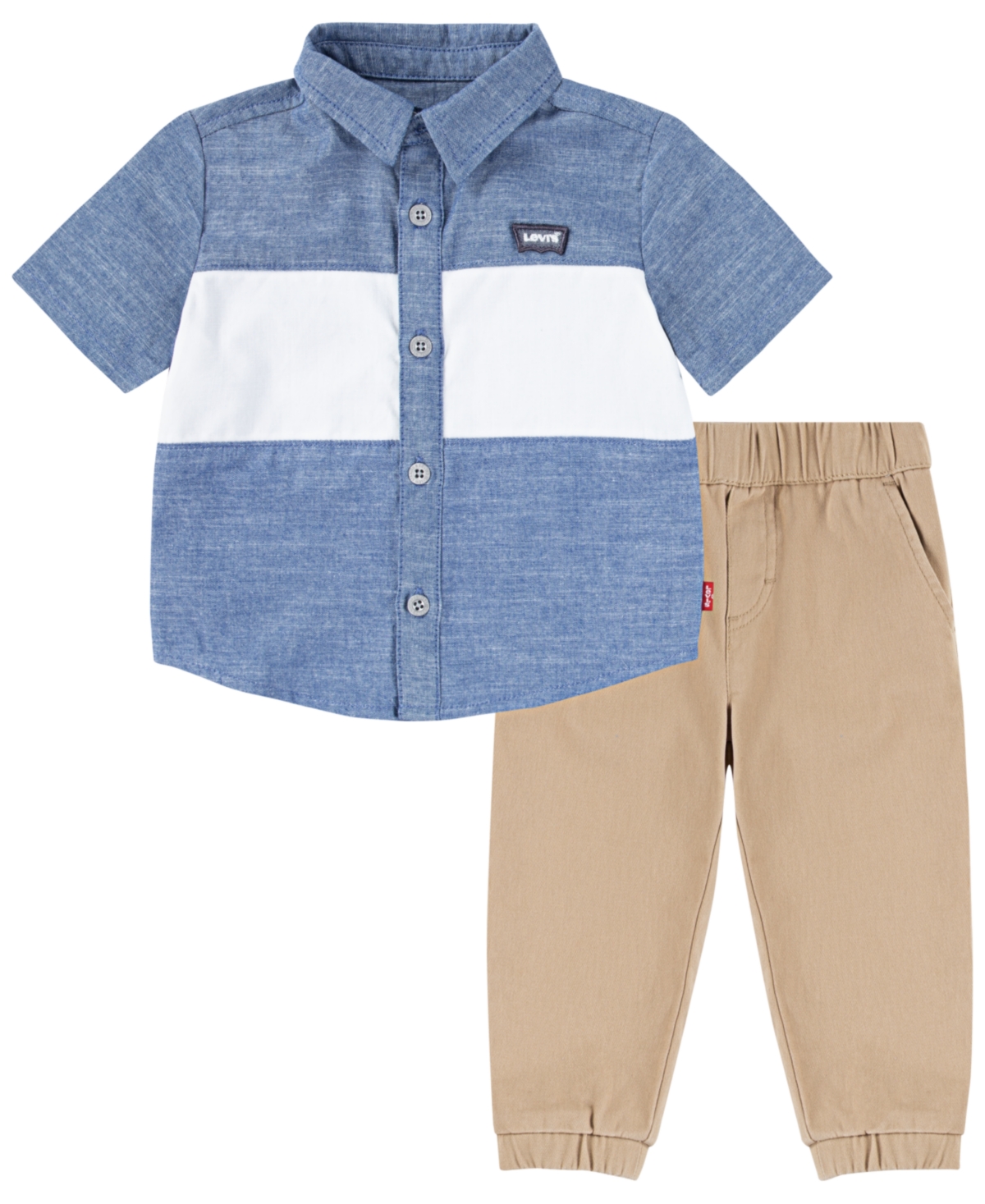 Shop Levi's Little Boys 2-piece Denim Shirt And Jogger Pants In Blue Chambray