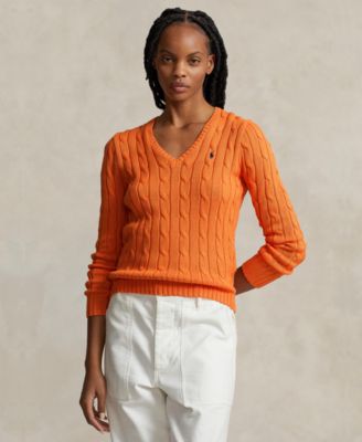 Women's Cable-Knit Cotton V-Neck Sweater