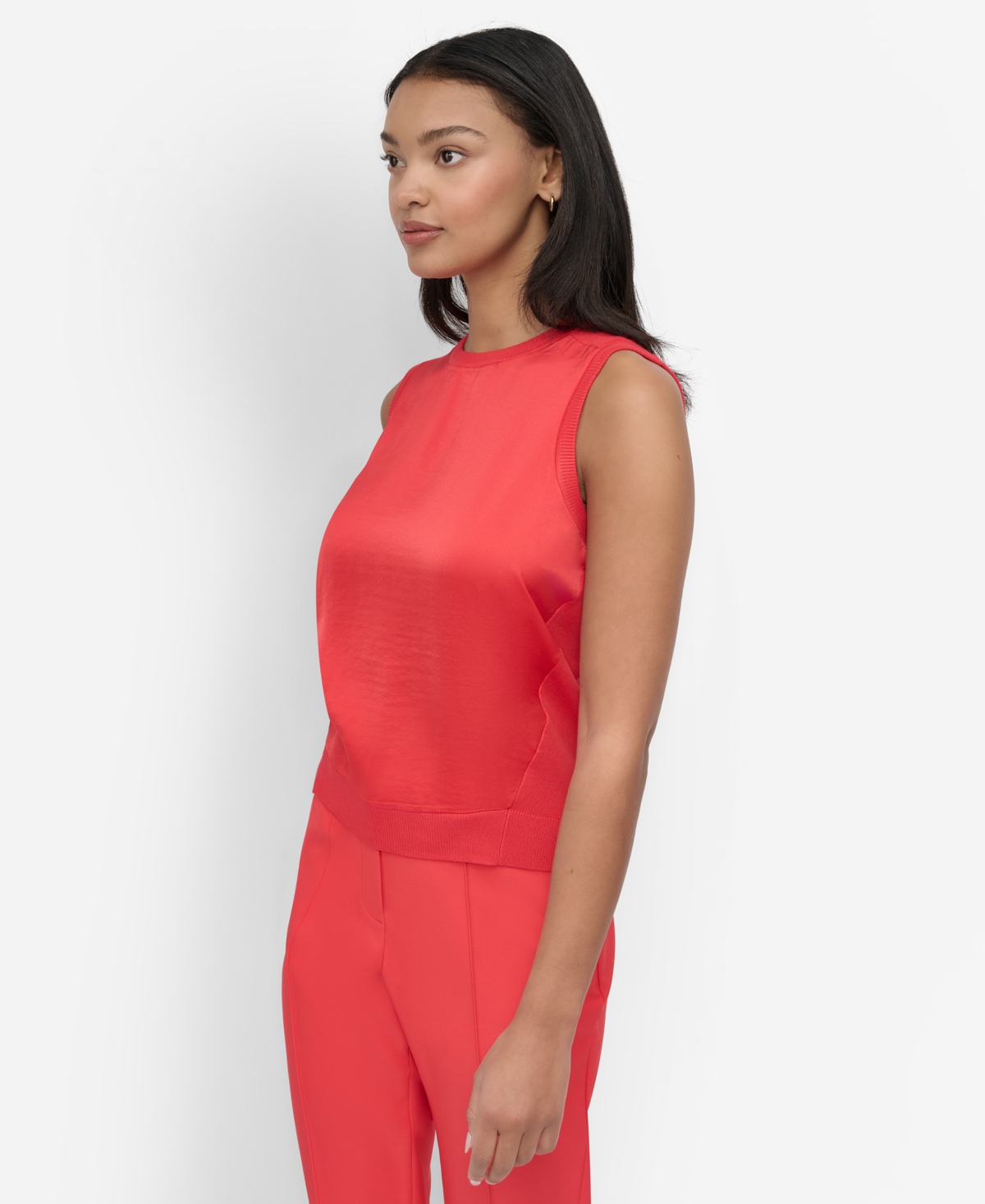 Dkny Women's Mixed-media Ribbed Sweater Vest In Watermelon Crush