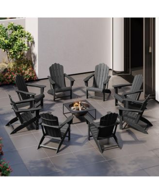 Outdoor Patio HDPE Adirondack Chairs With Cup Holders (Set of 8)