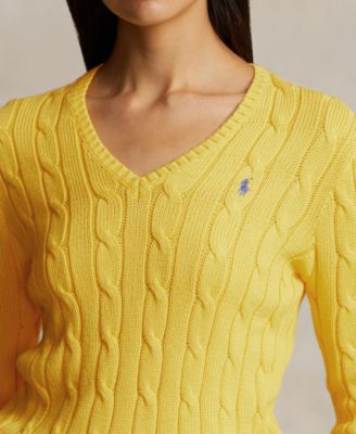 売れ筋商品|||ラルフローレン ニット&セーター アウター レディース Women's Cable-Knit Cotton V-Neck Sweater Trainer Yellow Cable-Knit Cotton V-Neck Sweater