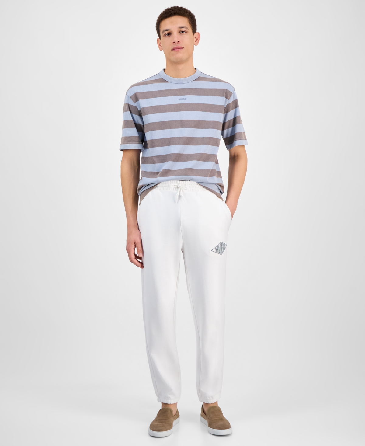 Shop Hugo Boss Hugo By  Men's Dacusi Relaxed-fit Logo Embroidered Joggers In Natural
