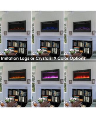 40-in Modern Flame Wall-Mounted or Recessed Indoor Electric Fireplace with LED Lights - Black Finish