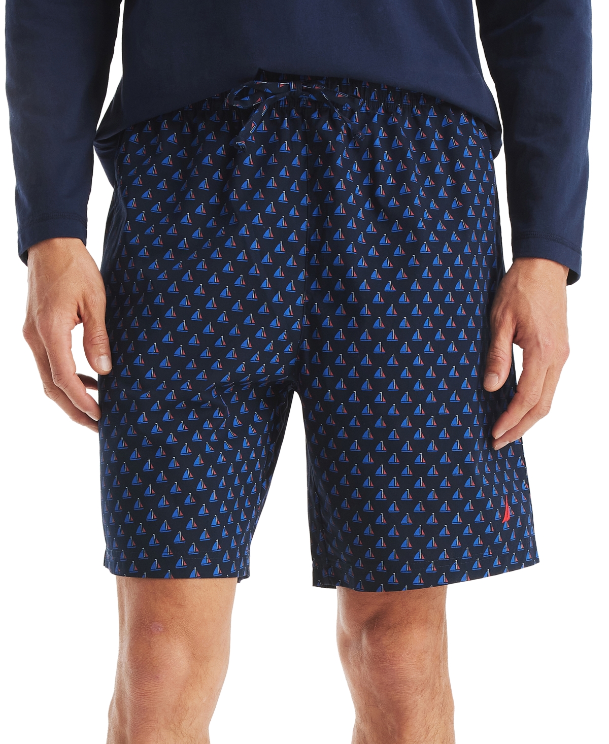 Men's Sailboat Print Poplin 8" Sleep Shorts - Maritime Navy