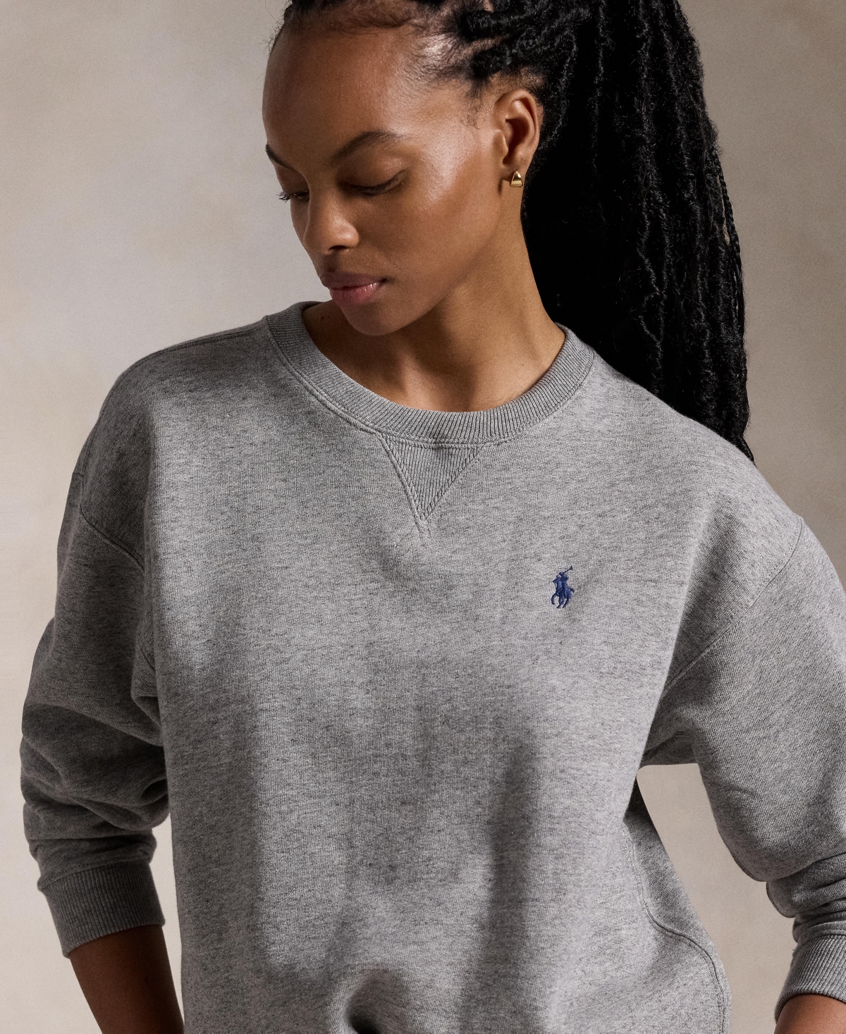 Shop Polo Ralph Lauren Women's Fleece Crewneck Sweatshirt In Dark Vintage Heather