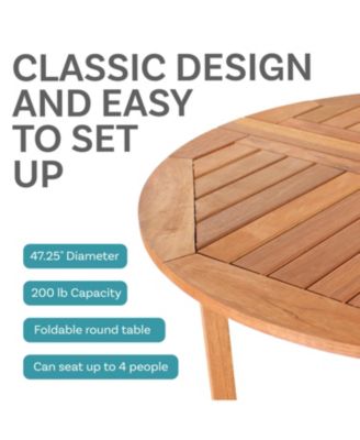 Malaysian Hardwood Gateleg Round Patio Table with Teak Oil Finish - 47.25" Diameter x 29" H