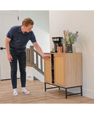 2-Door MDF Accent Cabinet with Built-In Shelf and Rattan Doors - 31.5" W x 15" D x 33" H