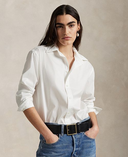alfani Polo Ralph Lauren Women's Cotton Woven Oversize Shirt Women's Fashion Shoes & Accessories