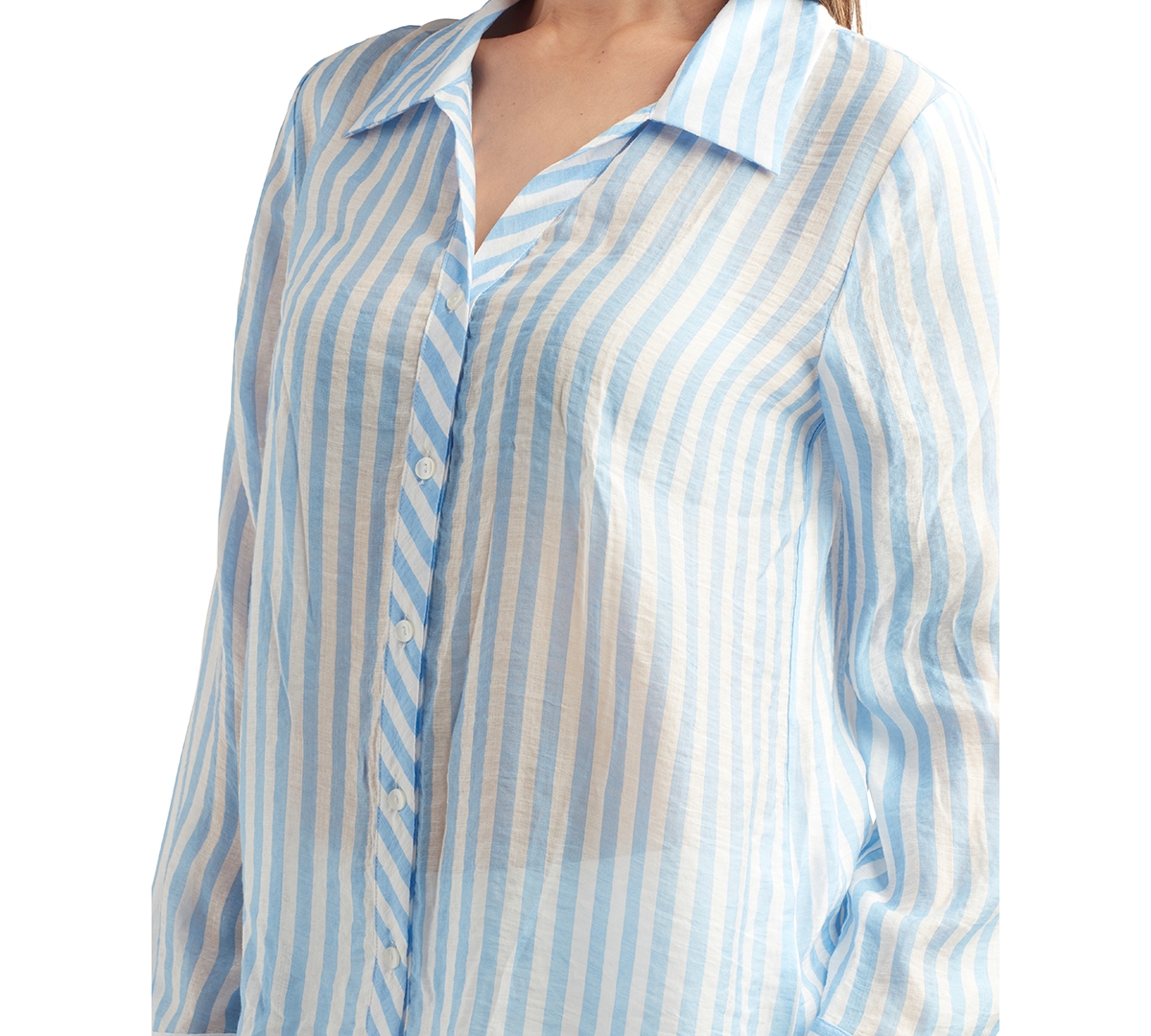 Bcx Juniors' Striped Long-sleeve Button-front Shirt In Pat T