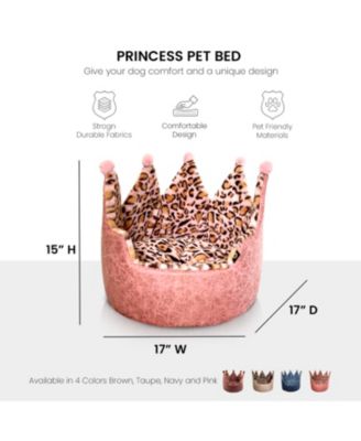 Dream Black Label Leopard Print Crown Dog Bed - Washable Round Cat Bed, Elegant Royal Design Indoor Cuddler Pet Beds for Puppy and Kitten