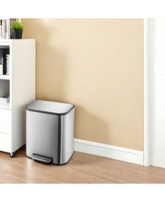 Stainless Steel Garbage Can with Lid, Step-On Pedal and Inner Bucket, Rectangular Trash Can for Kitchen