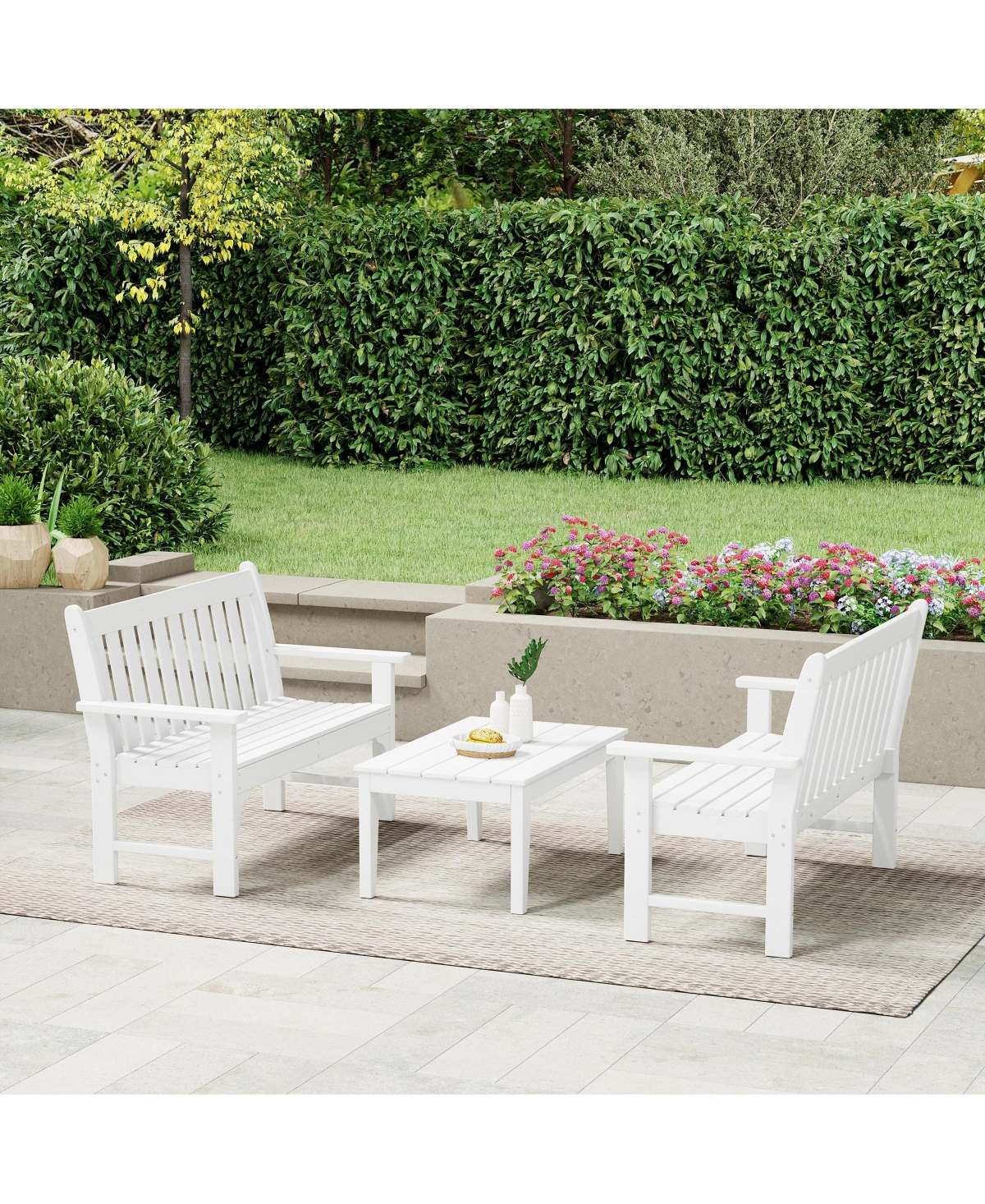 WestinTrends 3-Piece Hdpe Outdoor Patio Furniture Couch and Coffee Table Set