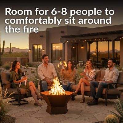 Outdoor Camping or Backyard Hexagon Rustic Affinity Fire Pit Bowl on Pedestal Stand - 23" - Oxidized Rust