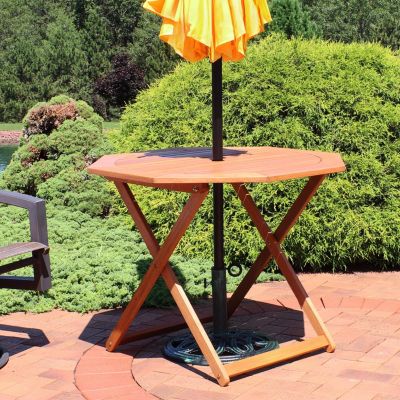 Outdoor Meranti Wood with Teak Oil Finish Folding Octagon Patio Dining Table - 35" - Brown
